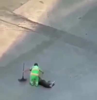 street sweeper sweeping a dog, a sweet video to warm your heart.
