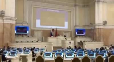 Deputies watching an excerpt from Skibidi toilet series to discuss banning it