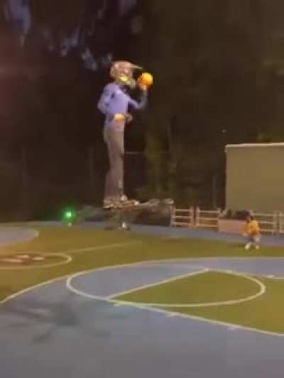 Shooting hoops while riding a drone