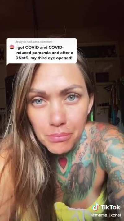 She believes we're ascending from the matrix, and the covid test is what makes you sick etc.