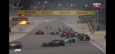 Grosjean Crash. At least he is ok.
