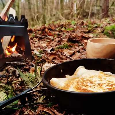 Just the sounds of a crackling fire with some grilled cheese and coffee.