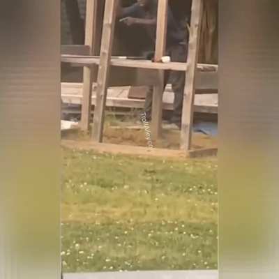 Woman Knocked A Man Off A Ladder And Beats Him For Breaking Into Her House