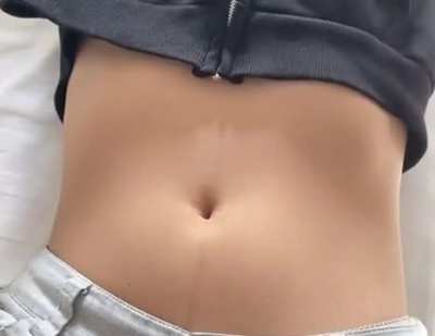 Asian gf’s belly stretched and breathing