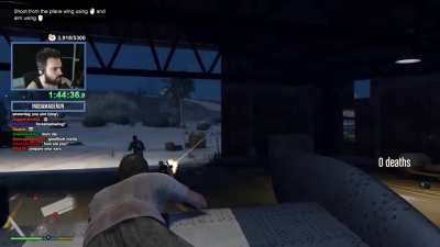 YouTuber and streamer DarkViperAU trying to complete a deathless run in GTA V where a single hit kills him