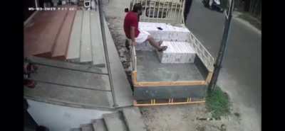 Guy throws the enemy into a wall. The enemy gets revenge on an innocent moped driver.