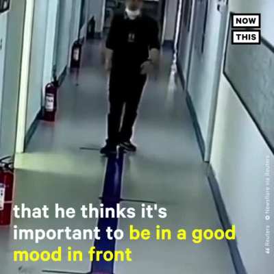 Tired teacher puts on “Happy Face” before class