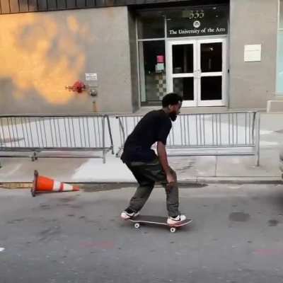 This well executed ollie and heelflip