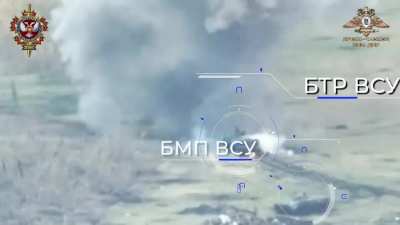 Drone corrected artillery/tank fire/mines on an advancing Ukrainian armored column and retreating infantry (music from source) , unspecified location