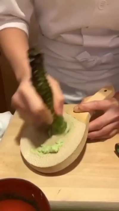 Приготовление васаби из натурального корня