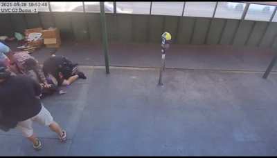 Homeless man assaults a female police officer.