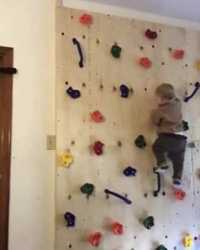 Toddler wouldn’t stop climbing furniture, so now he has his own climbing wall