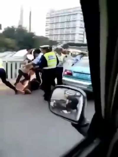 Putting out the fire on the man's crotch