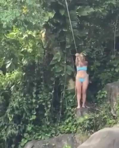 Swinging from a rope over rocks when you don’t have the strength to hold up your own body weight NSFW INJURY
