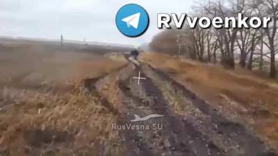 RU POV: Russian drone flies inside a M113 with crew casualties visible 