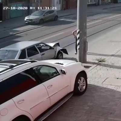 Dumb car drove into a pillar