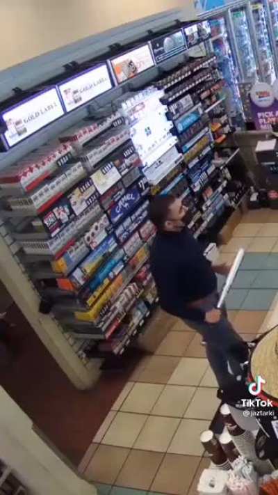 A gas station clerk, a bat, and a machete