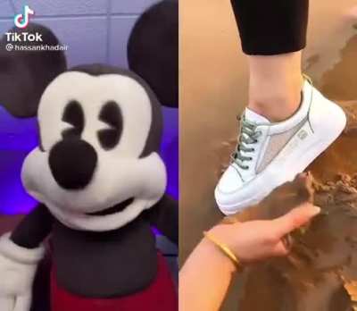Mickey doesn’t appreciate dirty shoes