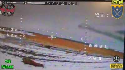 Two Ukrainian kamikaze drones hit a Russian soldier south of Plekhovo, Kursk Oblast. November 2024
