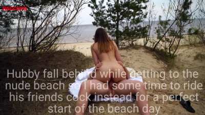 Hubby fall behind while getting to the nude beach