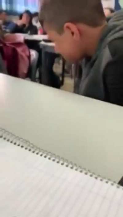 Kid gets permission from the teacher to eat fruit during class.
