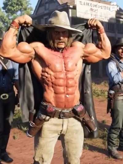 Micah flexes his muscles