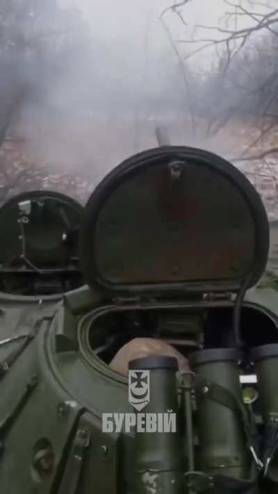 BMP-1 crew using its 73mm smoothbore gun in indirect fire against Russian positions.  Kreminna direction.  Bureviy Brigade.  (Published on 04/March/2024)