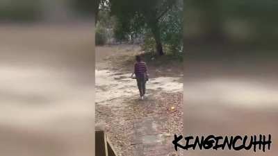 Kid accidentally shatters front door with BB and tries to move out