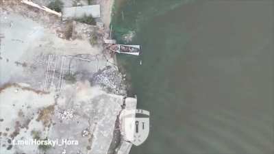 Russians trying to board a skiff are targeted by drone dropped grenades