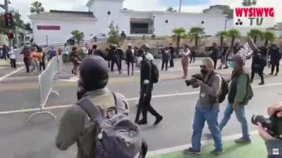 BLM/Antifa/anaracho-Democrats use police's own barricades against them to illegally block street