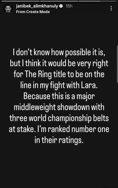 👑🇰🇿 Jhanibek states he wants the ring title on the line against Lara - What do you think?