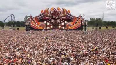 Dutch crowd jumping in Sync at a concert.