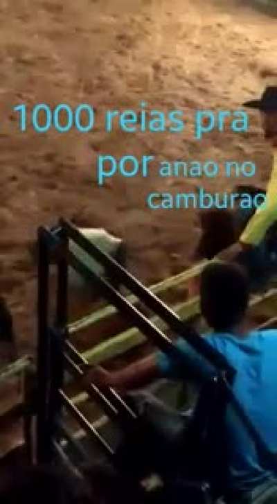 É só colocar o anão dentro do latão e pronto, ganhou 1000 reais. Parece fácil né?