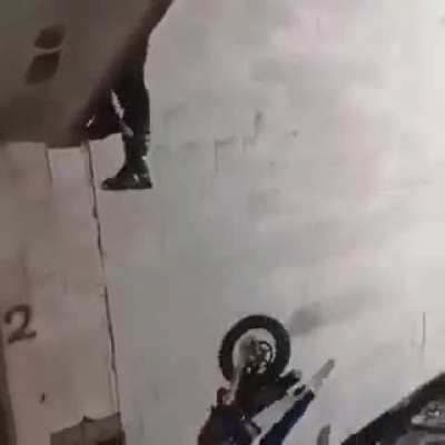 Great motorcycle trick up the stairs