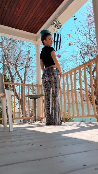 Flare pants jiggle on a sunny day