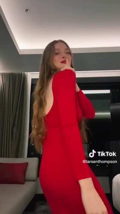 Larsen Thompson in a red dress