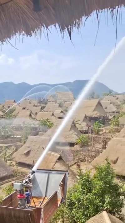 Autonomous water guns (59 in total) dotted around the UNESCO World Heritage area of the village of Shirakawa (Gifu Prefecture, Japan) to protect the historic buildings from fires