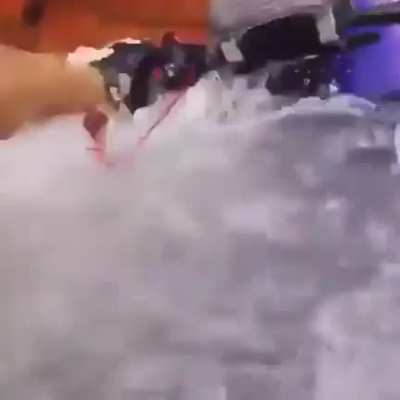 Jetski almost sucked under Container Ship