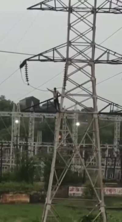 Messing around on an electric tower