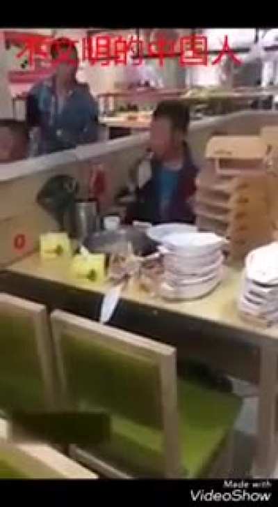 Chinese tourists and PRC at buffet