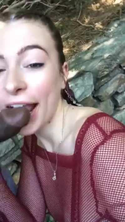 White girl sucks boyfriend's BBC in public