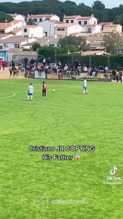 Just Cristiano Jr. following his father's footsteps... there is no denying talent is in the genes!