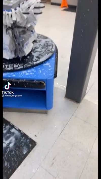 Cuz everyone is posting the guy throwing the milk here is the worker at the cash register reaction