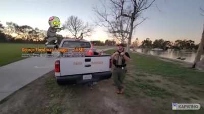 Livestreamer goes to a park, gets attacked by a guy with a fishing pole and once the cops come he lets racist & threatening donation messages play.