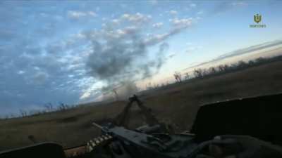 A footage from the frontline. Zaporizhzhia region. Ukrainian soldiers are firing at the russian invaders with the legendary Browning .50 caliber machine gun.