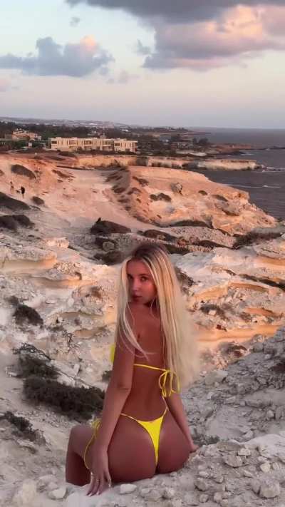 Polina Malinovskaya - Sitting in a Yellow Thong Bikini to Moby's Porcelain (IG Story Clip)