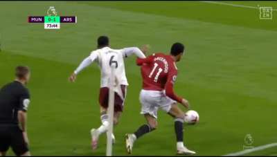 Gabriel foul after Greenwood skill