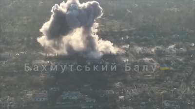 Aviation from the 831st Tactical Aviation Brigade dropping two GBU-62 guided bombs on a building used as a hideout by Russian troops in a destroyed village in the direction of Bakhmut. Published on November 18, 2024