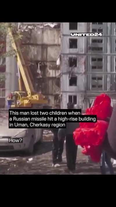 This man lost two children when a Russian missile hit a residential building in Uman and asks how could anyone give such an order and “when will it all end?”