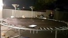 Streamer building Trampoline breaks window.